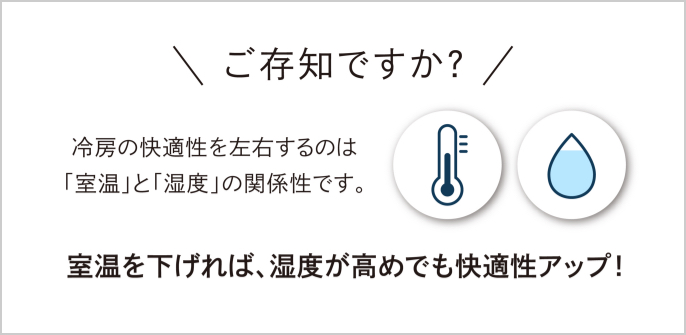 ご存知ですか？ 冷房の快適性と省エネ性を左右するのは「室温」と「湿度」の関係性です。