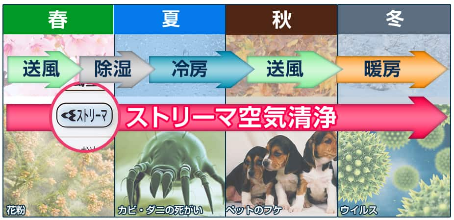 空気清浄機能を単独で運転できるから、１年中大活躍！